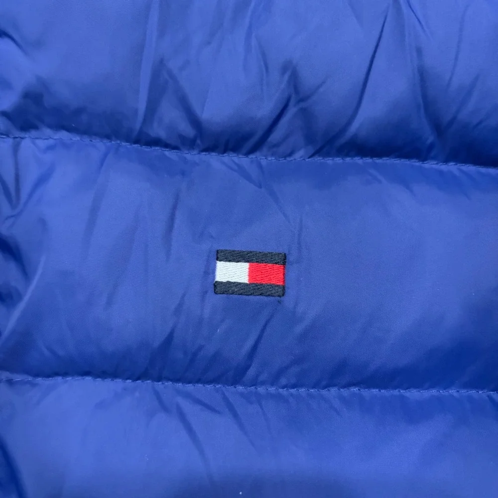 Tommy Hilfiger Mens Blue Puffer Jacket Hooded Water Resistant Size S